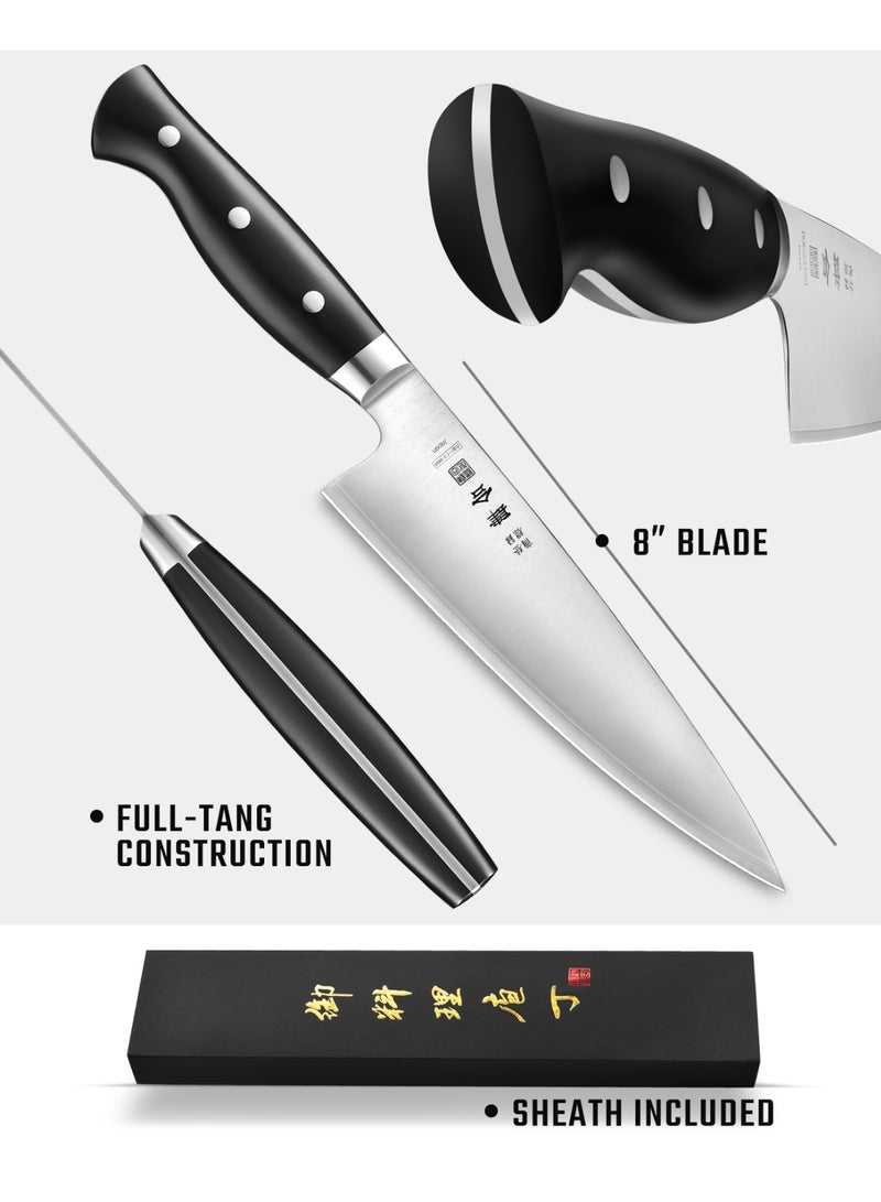 Kanngou 20cm Japanese Chef Knife Razor Sharp for Kitchen, AUS-8 Alloy Steel and POM Full-Tang Handle, Premium Gift Box - Image 4