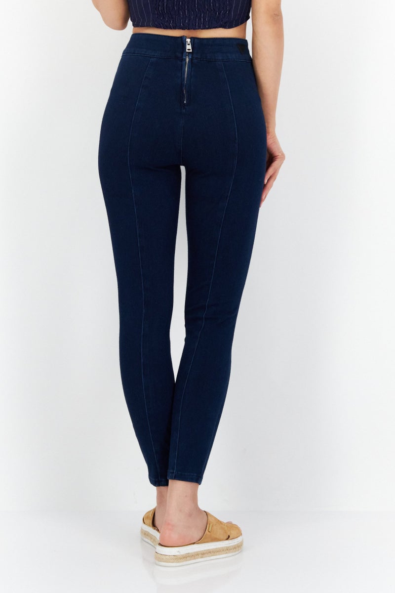 GUESS Women Regular Fit Plain Denim Jeans, Blue - Image 3