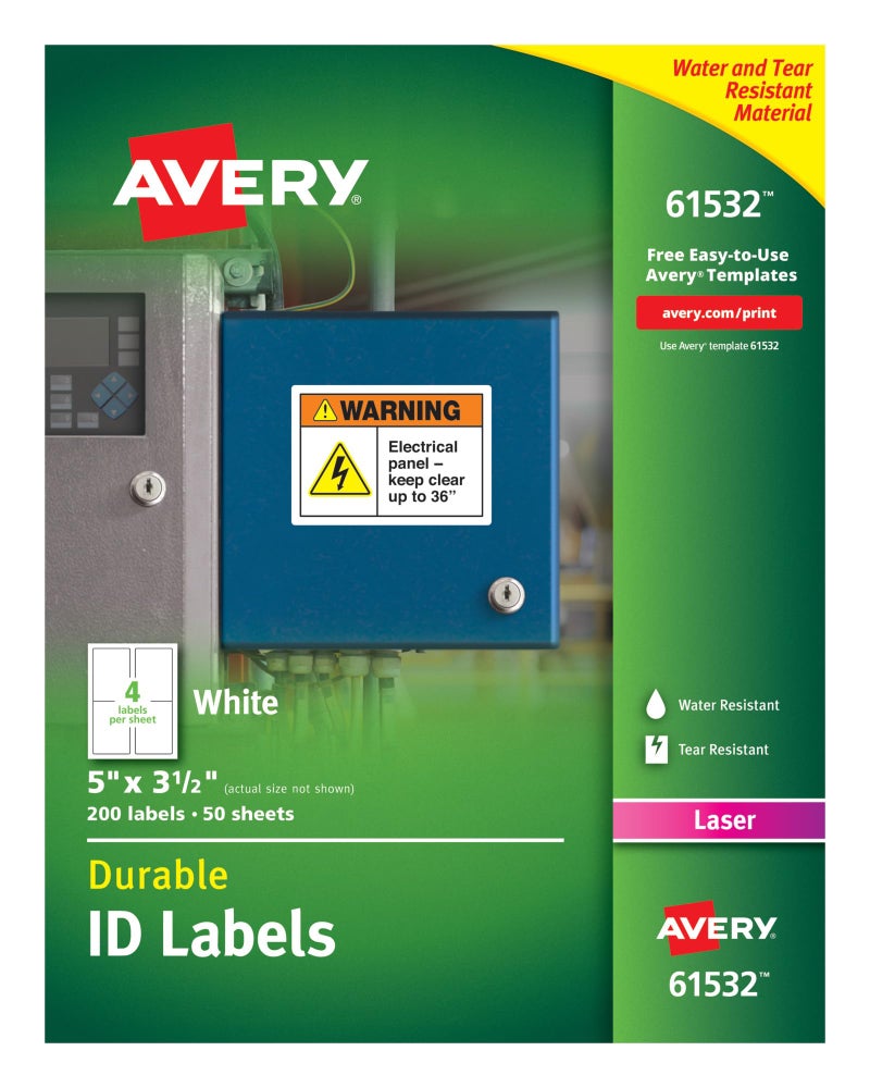 Avery Durable White Cover Up ID Labels for Laser Printers, 5 x 3.5, Pack of 200 (61532) - Image 1