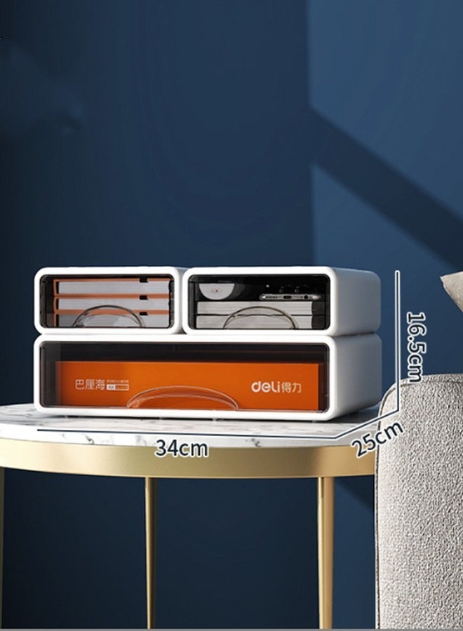 JCB CHIC أدراج تخزين مكتبية قابلة للتكديس، منظم سطح المكتب مع أدراج، صندوق تخزين قابل للتكديس، منظم تخزين مكتبي بلاستيكي للمنزل والمكتب والمدرسة والمكياج والحرف اليدوية والحمام (2 صغير + 1 كبير) - Image 1