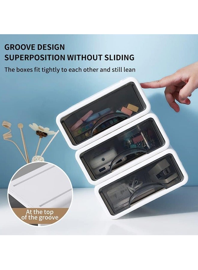 JCB CHIC أدراج تخزين مكتبية قابلة للتكديس، منظم سطح المكتب مع أدراج، صندوق تخزين قابل للتكديس، منظم تخزين مكتبي بلاستيكي للمنزل والمكتب والمدرسة والمكياج والحرف اليدوية والحمام (2 صغير + 1 كبير) - Image 4