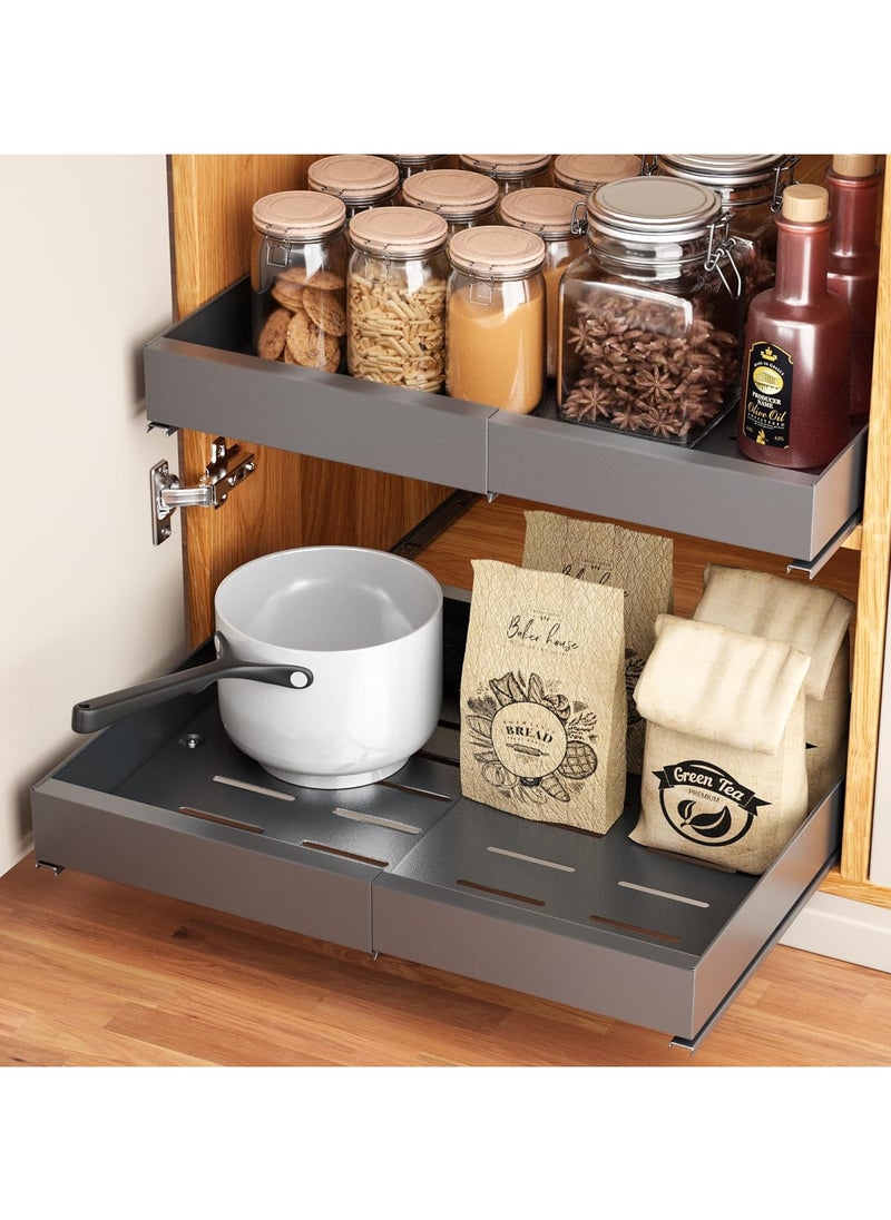 XICEN 2 Sets of  Pull Out Cabinet Organizer, Expandable 32cm-50cm, Free Drill Retractable Drawer, Adhesive 2 Slides Cabinet Drawer, for Kitchen,  Living Room, Pantry , Bathroom , Solid Panel  - Image 1