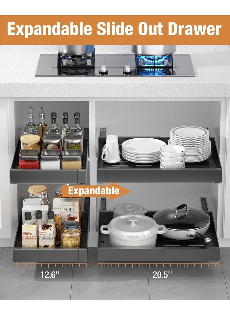 XICEN 2 Sets of  Pull Out Cabinet Organizer, Expandable 32cm-50cm, Free Drill Retractable Drawer, Adhesive 2 Slides Cabinet Drawer, for Kitchen,  Living Room, Pantry , Bathroom , Solid Panel  - Image 3