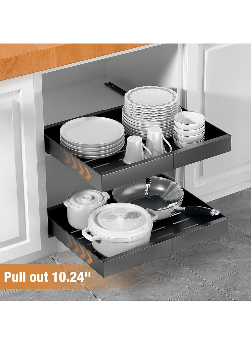 XICEN 2 Sets of  Pull Out Cabinet Organizer, Expandable 32cm-50cm, Free Drill Retractable Drawer, Adhesive 2 Slides Cabinet Drawer, for Kitchen,  Living Room, Pantry , Bathroom , Solid Panel  - Image 4