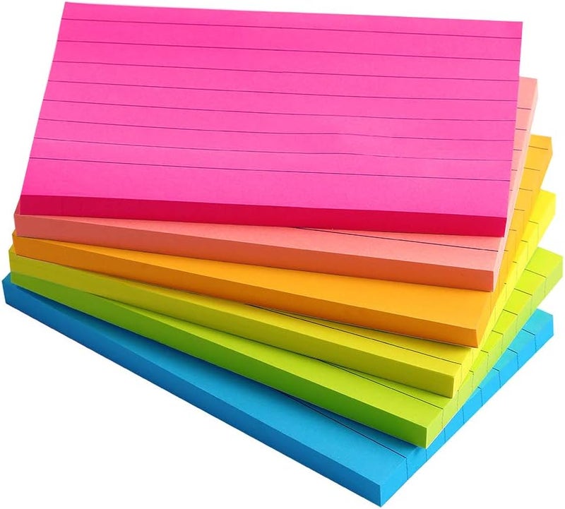 Vanpad Lined Sticky Notes 3X5 in Bright Ruled Stickies Colorful Super Sticking Power Memo Pads Strong Adhesive, 6 Pads/Pack, 75 Sheets/pad - Image 1