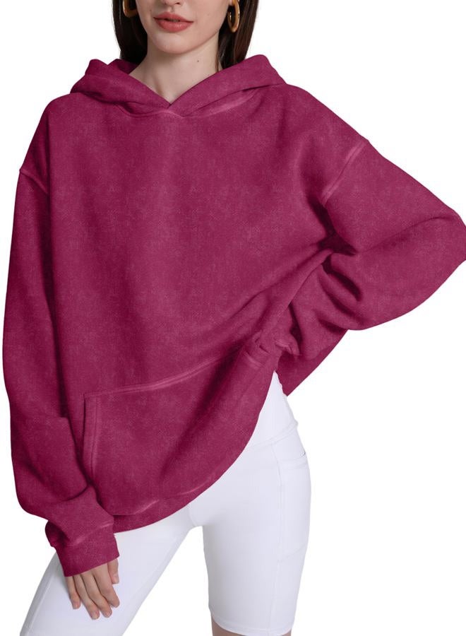 Dnzzs Acid Wash Hoodie Super Soft Sweatshirt for Mens Pullover Oversized Men's Fashion Hoodies & Sweatshirts Vintage Tops, Deep Red, M - Image 2