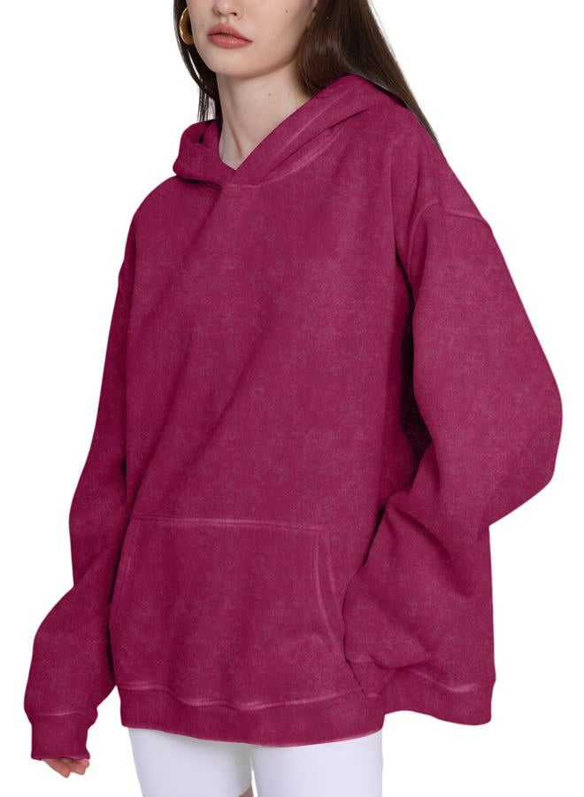 Dnzzs Acid Wash Hoodie Super Soft Sweatshirt for Mens Pullover Oversized Men's Fashion Hoodies & Sweatshirts Vintage Tops, Deep Red, M - Image 4