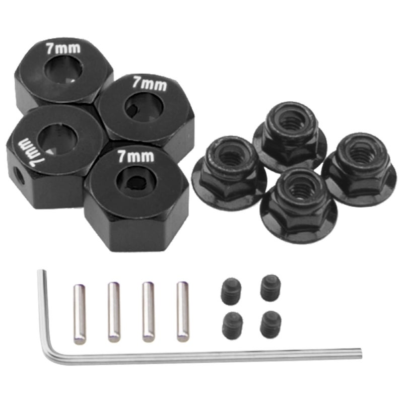 Vgoohobby Metal 12mm Hex Wheel Hubs 7mm Thick Drive Adapters with Flanged Lock Nuts Compatible with Traxxas 1/10 4WD Rustler Slash Stampede RC Carï¼ŒReplace Part 1654 (Black) - Image 1