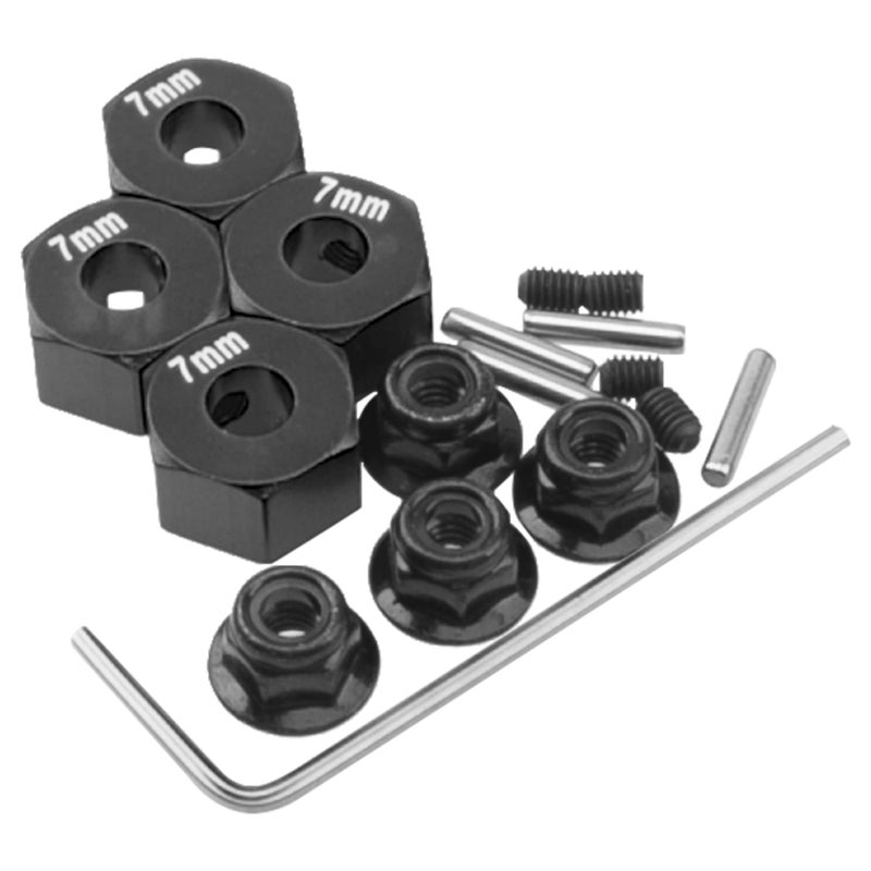 Vgoohobby Metal 12mm Hex Wheel Hubs 7mm Thick Drive Adapters with Flanged Lock Nuts Compatible with Traxxas 1/10 4WD Rustler Slash Stampede RC Carï¼ŒReplace Part 1654 (Black) - Image 2