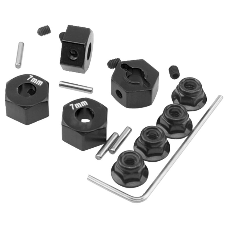 Vgoohobby Metal 12mm Hex Wheel Hubs 7mm Thick Drive Adapters with Flanged Lock Nuts Compatible with Traxxas 1/10 4WD Rustler Slash Stampede RC Carï¼ŒReplace Part 1654 (Black) - Image 3