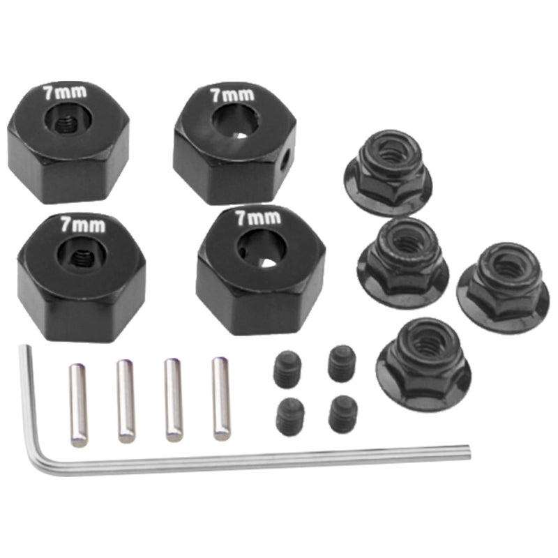 Vgoohobby Metal 12mm Hex Wheel Hubs 7mm Thick Drive Adapters with Flanged Lock Nuts Compatible with Traxxas 1/10 4WD Rustler Slash Stampede RC Carï¼ŒReplace Part 1654 (Black) - Image 4