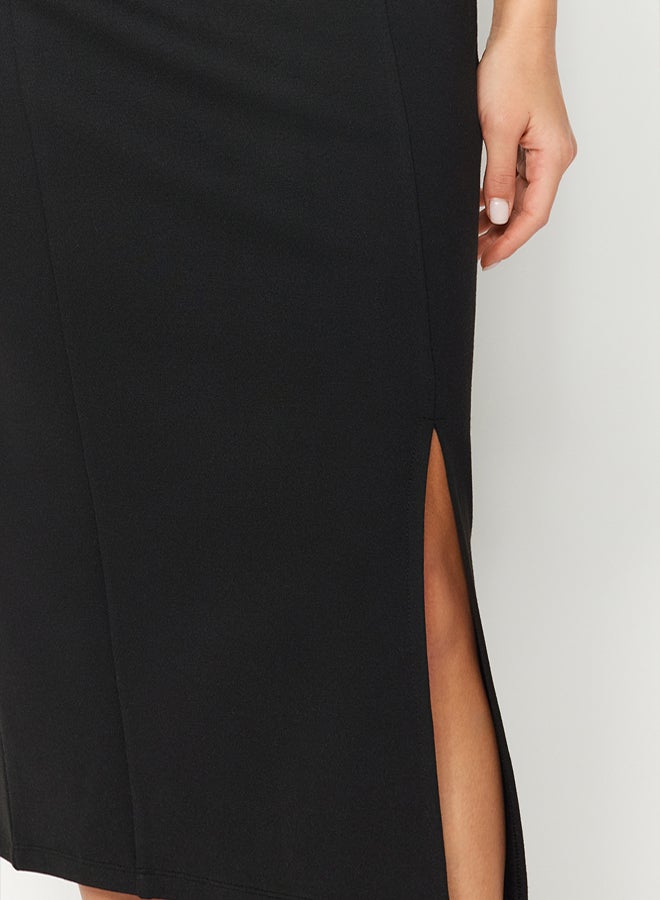 trendyol Black Zero Sleeve Slit Detailed Bodycone/Body-hugging Flexible Knitted Midi Pencil Dress - Image 4