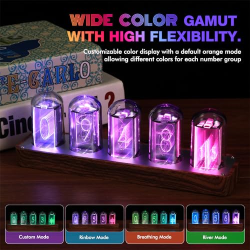 ClocTeck Nixie Tube Clock Walnut Digital Clock, Support Wi-Fi Time SYNC, Alarm & Timer, 12/24H Display, A Retro Gift for Friends (Wood Grain) - Image 4