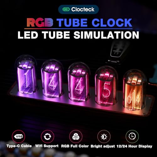 ClocTeck Nixie Tube Clock Walnut Digital Clock, Support Wi-Fi Time SYNC, Alarm & Timer, 12/24H Display, A Retro Gift for Friends (Wood Grain) - Image 2