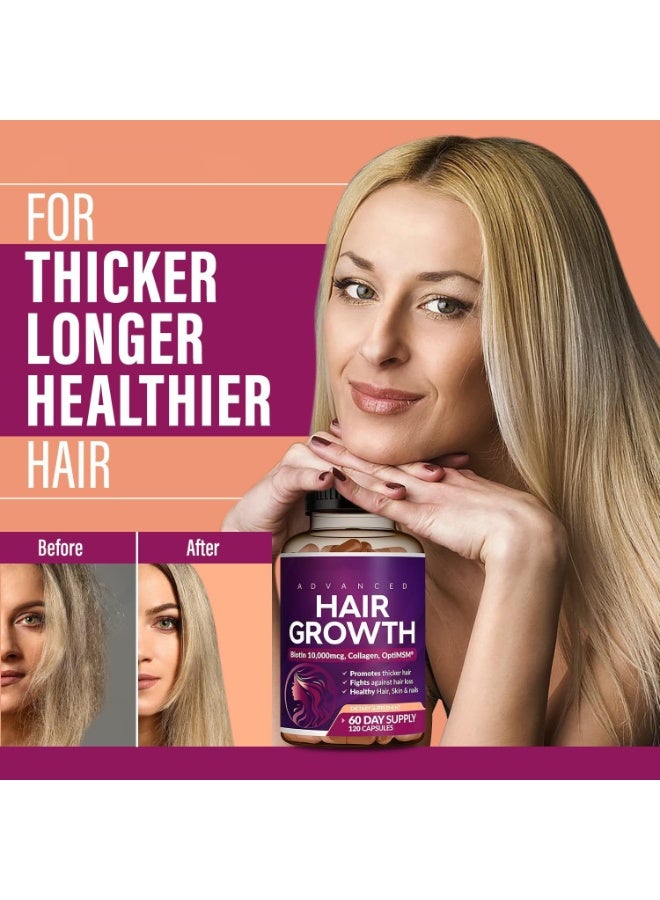 hair growth Advanced Hair Growth Supplement - 120 Capsules with Biotin 10000mcg, Collagen & MSM for Thicker Hair, Fights Hair Loss, Promotes Healthy Skin & Nails - Image 5