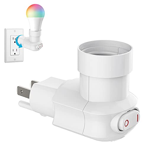 MIKWOAB Plug in Light Socket, 3 Prong Light Bulb Socket Adapter, Outlet to Socket Adapter, 360° Rotatable Plug with On/Off Switch (ETL Listed, White) - Image 1