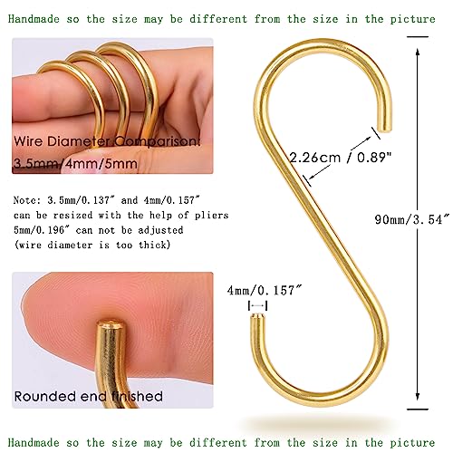 Sisims 12-Pieces 3.95" Brass S Hooks for Hanging – Heavy-Duty S-Shaped Hook for Coffee Cups Mug Coat Clothes Storage Hangers Kitchen Pot Pan Racks - Image 2