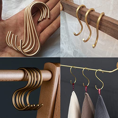 Sisims 12-Pieces 3.95" Brass S Hooks for Hanging – Heavy-Duty S-Shaped Hook for Coffee Cups Mug Coat Clothes Storage Hangers Kitchen Pot Pan Racks - Image 4