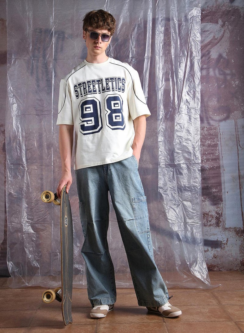 هوبرهولمي تيشيرت قطن رجالي بطباعة حروف بياقة دائرية وقصة مريحة - Image 1