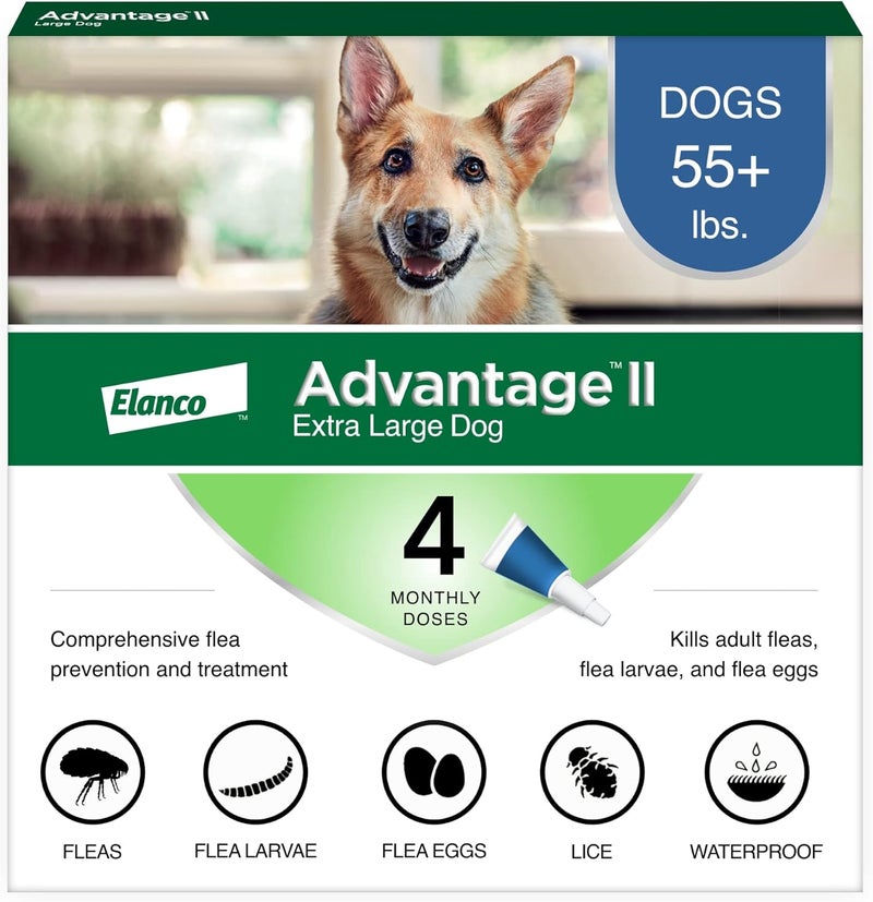 Elanco Advantage II Flea and Lice Treatment for Extra Large Dogs Over 55 lbs - 4 Monthly Doses - Image 1