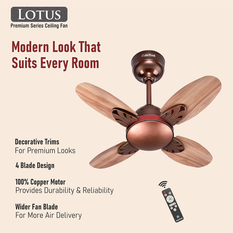 Activa Premium Series Lotus 600 Mm Noiseless 850 Rpm High Speed Bldc Motor (28 Watts) With Remote Control Wood Ceiling Fan Wooden Finish Come With 5 Years Warranty (Rosewood) 5 stars - Image 4