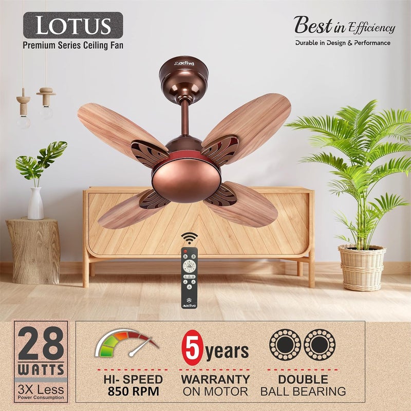 Activa Premium Series Lotus 600 Mm Noiseless 850 Rpm High Speed Bldc Motor (28 Watts) With Remote Control Wood Ceiling Fan Wooden Finish Come With 5 Years Warranty (Rosewood) 5 stars - Image 2