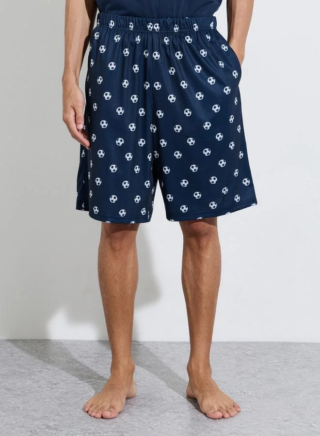 Styli  Navy Blue Football Print Short Sleeves T-Shirt and Shorts Pyjama Set for Men | Best Price UAE