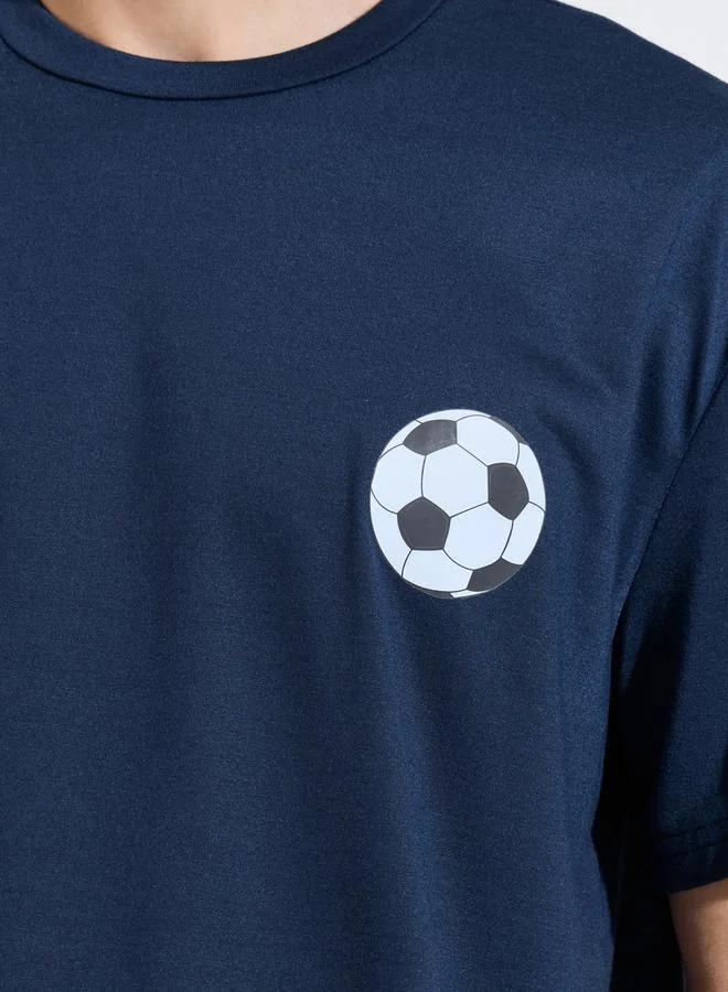 Styli  Navy Blue Football Print Short Sleeves T-Shirt and Shorts Pyjama Set for Men | Best Price UAE