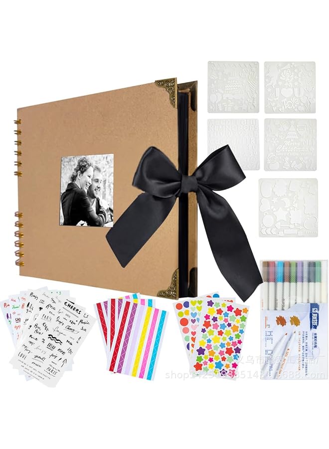 The Bros Bow Tie Casement Scrapbook Photo Album, 11x8 Inches DIY Kraft Paper Pages, Scrapbook Cover with 40 Sheets/80 Pages for Couple, Family, Wedding, Travel - Image 1