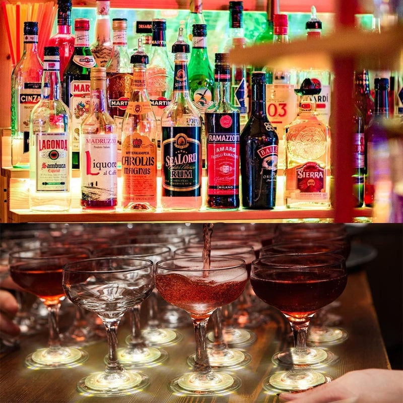 LTETTES 6 Pcs Warm White LED Coasters for Drinks,Light Led Bar Coaster Bottle Light Sticker Perfect for Party, Wedding, Bar - Image 4