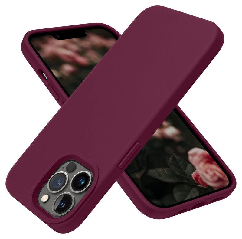 جراب هاتف واقٍ نحيف من السيليكون السائل مكون من 4 طبقات من المطاط الناعم المقاوم للصدمات ومتوافق مع هاتف iPhone 12/12 Pro مقاس 6.1 بوصة مع بطانة من الألياف الدقيقة المضادة للخدش (أحمر نبيذي) - Image 1
