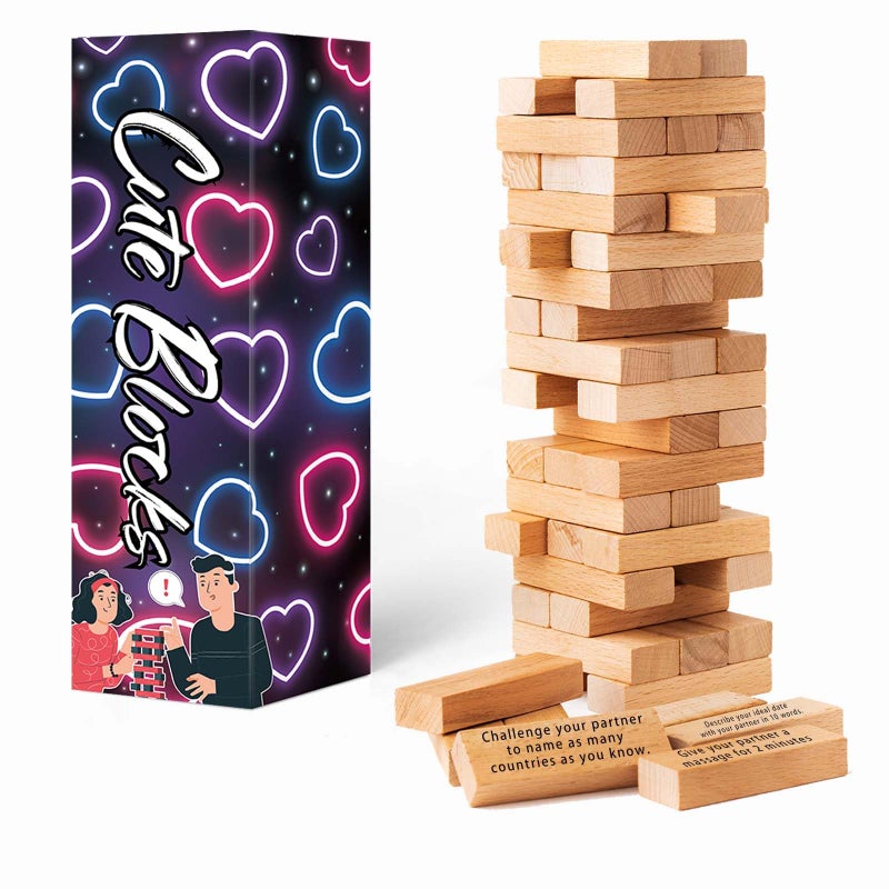 allonu 2026 Fun Valentines Day Gift 54 Fun Stacking Blocks Romantic Game Talking Daring Challenge for Date Night Anniversary - Image 2