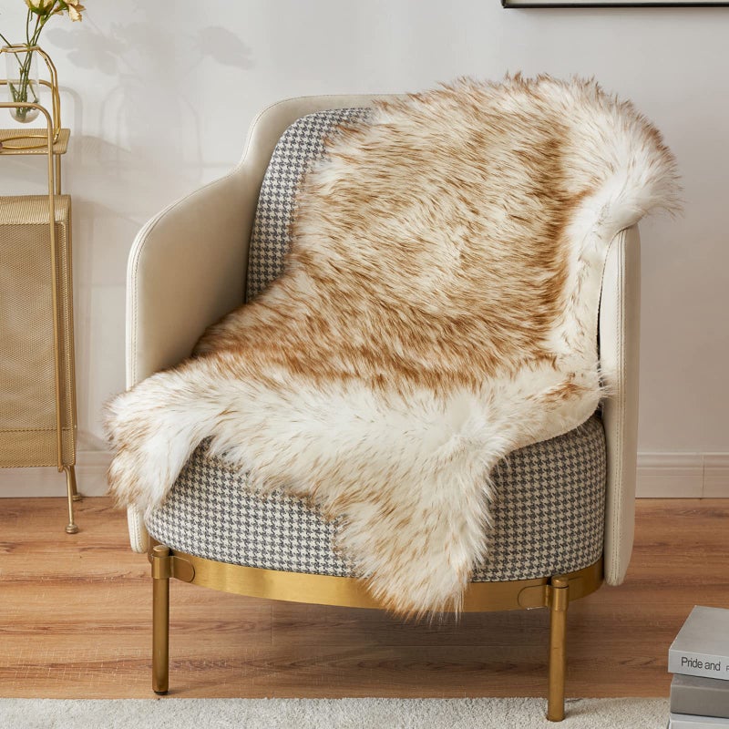 MIULEE Faux Fur Sheepskin Rug Luxury Fluffy Area Rugs Super Soft Decorative Shag Carpet for Bedroom Living Room and 2x3 Feet Frosted Tips Brown - Image 2