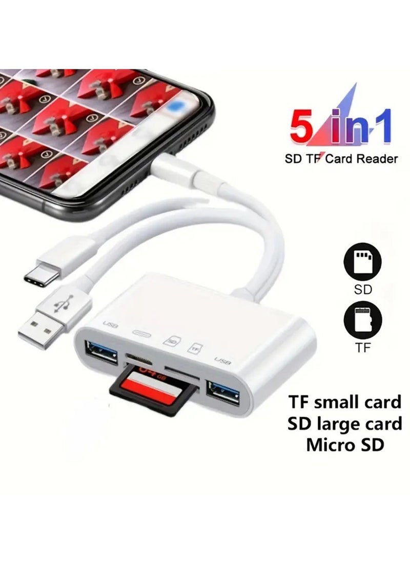 Hihonor 5-in-1 Memory Card Reader, USB OTG Adapter & SD Card Reader for iPhone/iPad, USB C and USB A Devices with Micro SD & SD Card Slots, Supports SD/Micro SD/SDHC/SDXC/MMC  - Image 1