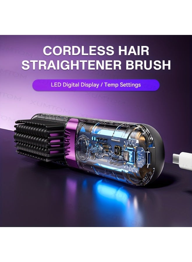 NIBEMINENT Multifunctional Hair Straightener Brush, Curling Iron, Easy Design, 4-Level Temperature Adjustment, Suitable for Straight And Curly Hair Styling, Fast Heating, LED Display, USB Charging - Image 5