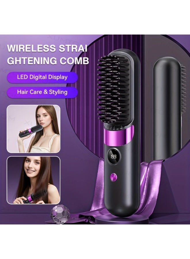 NIBEMINENT Multifunctional Hair Straightener Brush, Curling Iron, Easy Design, 4-Level Temperature Adjustment, Suitable for Straight And Curly Hair Styling, Fast Heating, LED Display, USB Charging - Image 1