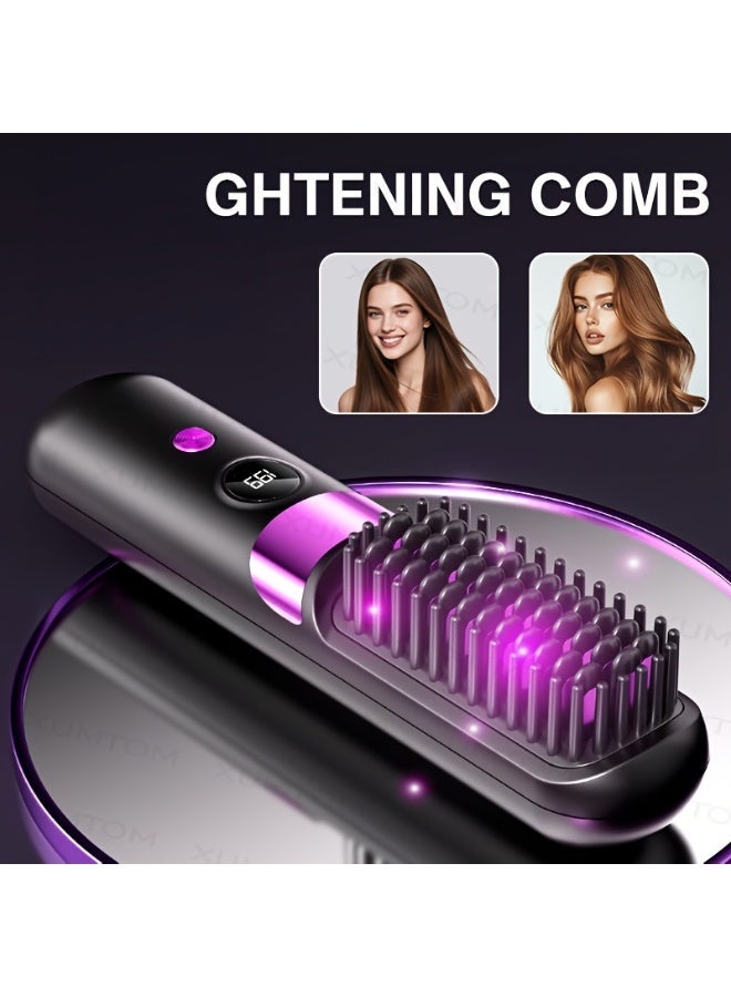 NIBEMINENT Multifunctional Hair Straightener Brush, Curling Iron, Easy Design, 4-Level Temperature Adjustment, Suitable for Straight And Curly Hair Styling, Fast Heating, LED Display, USB Charging - Image 2