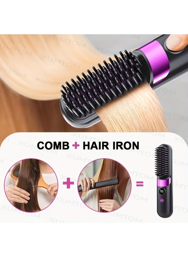 NIBEMINENT Multifunctional Hair Straightener Brush, Curling Iron, Easy Design, 4-Level Temperature Adjustment, Suitable for Straight And Curly Hair Styling, Fast Heating, LED Display, USB Charging - Image 3