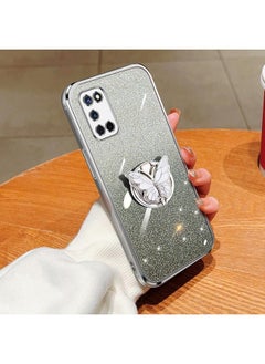 For OPPO A52 Plated Gradient Glitter Butterfly Holder TPU Phone Case(Silver)