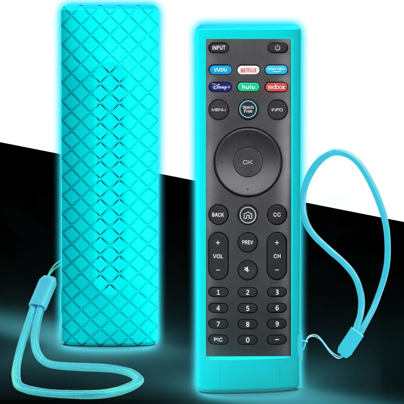 Packzprint حافظة لجهاز التحكم عن بُعد من Vizio، غطاء متوافق مع جهاز التحكم عن بُعد من Vizio Smart TV XRT136 / XRT140 غلاف سيليكون عالمي يتوهج في الظلام باللون الأزرق - Image 1