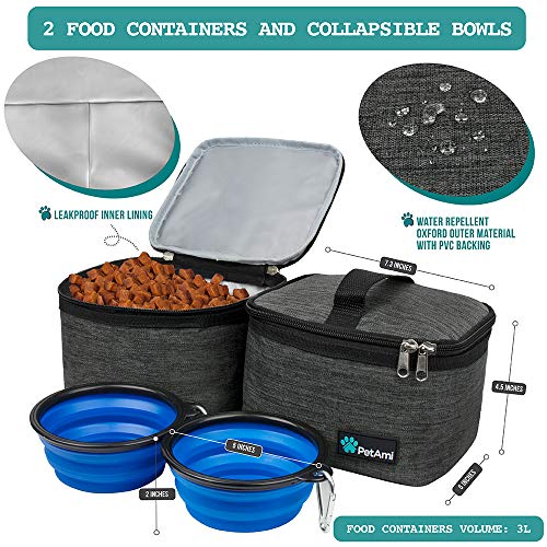 PetAmi Dog Travel Organizer with Food Container and Bowls, Weekend Camping Accessories - Charcoal, Medium - Image 3