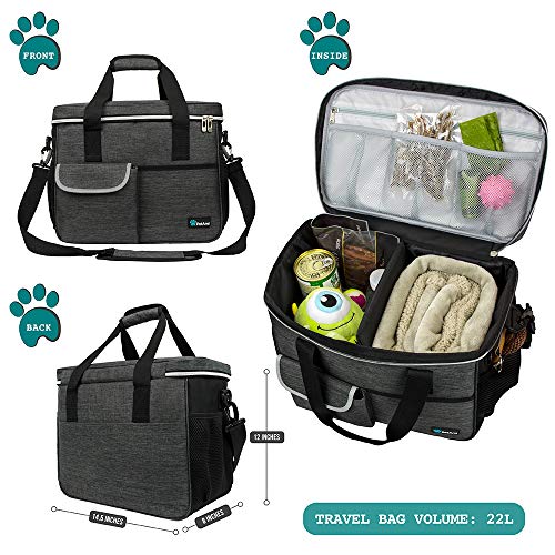 PetAmi Dog Travel Organizer with Food Container and Bowls, Weekend Camping Accessories - Charcoal, Medium - Image 2