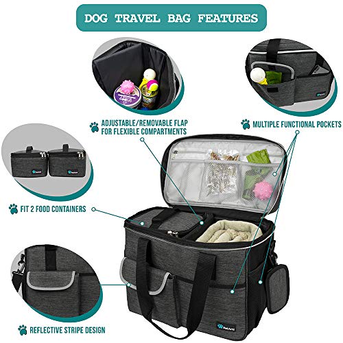 PetAmi Dog Travel Organizer with Food Container and Bowls, Weekend Camping Accessories - Charcoal, Medium - Image 4