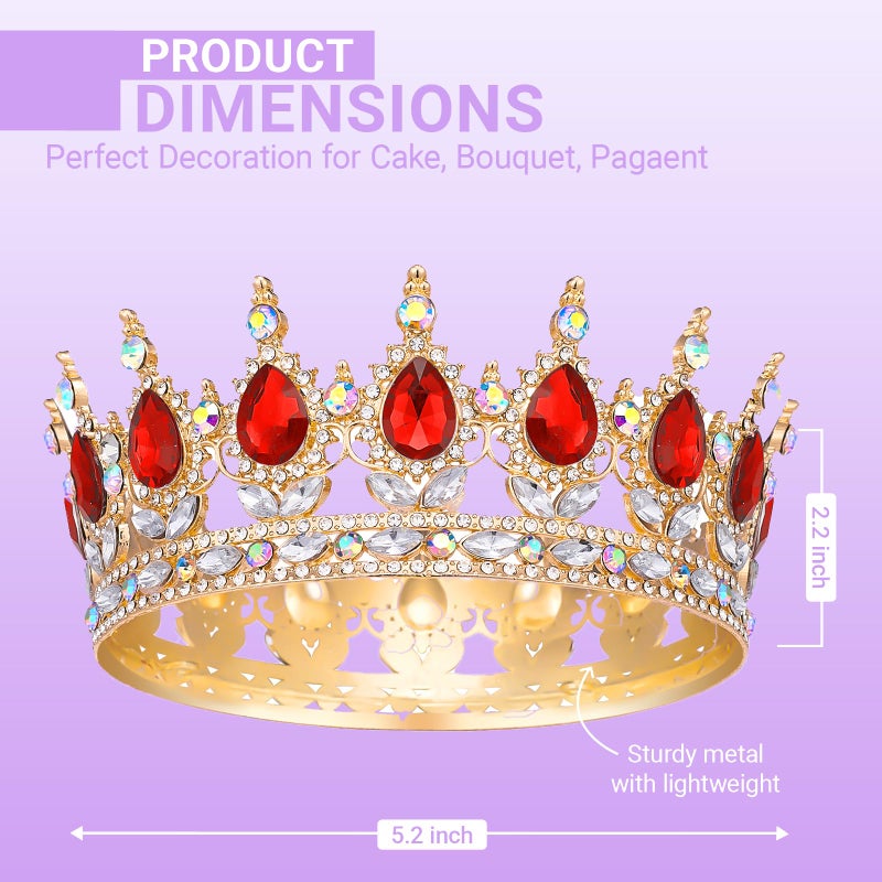 Queenship Crown for Women, Crystal Queen Crown for Birthday Costume Party Celebration, Red - Image 2