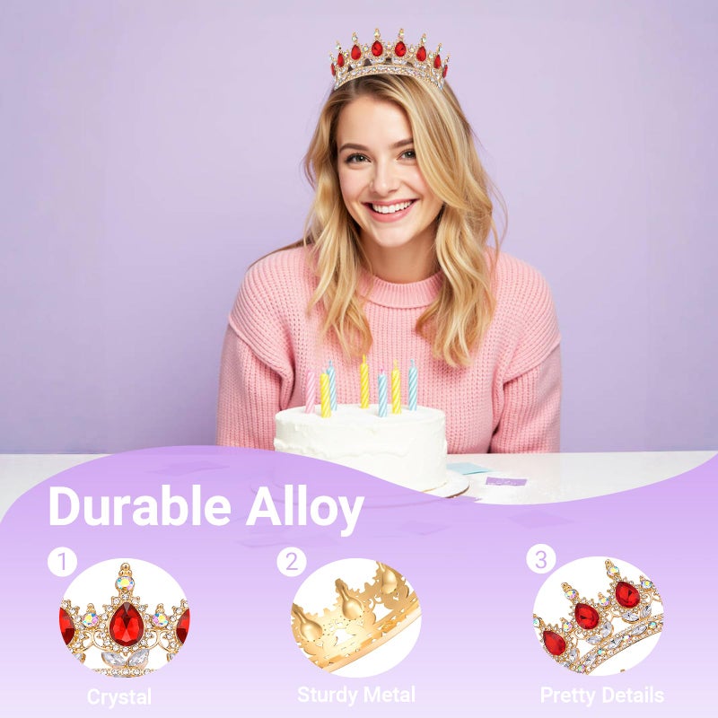 Queenship Crown for Women, Crystal Queen Crown for Birthday Costume Party Celebration, Red - Image 3