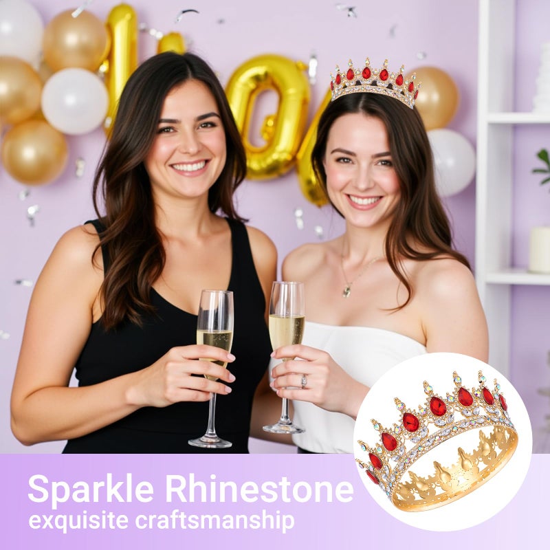 Queenship Crown for Women, Crystal Queen Crown for Birthday Costume Party Celebration, Red - Image 5