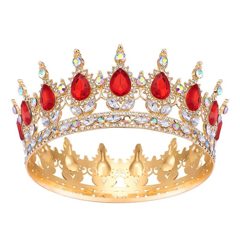 Queenship Crown for Women, Crystal Queen Crown for Birthday Costume Party Celebration, Red - Image 1