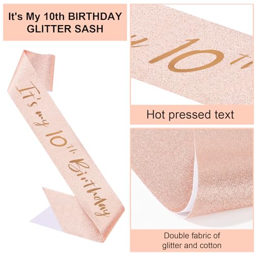Semato Rose Gold 10th Birthday Crown and Sash Kit for Girls - Glamorous Rhinestone Tiara and Glitter Sash with Pearl Pin - Image 3