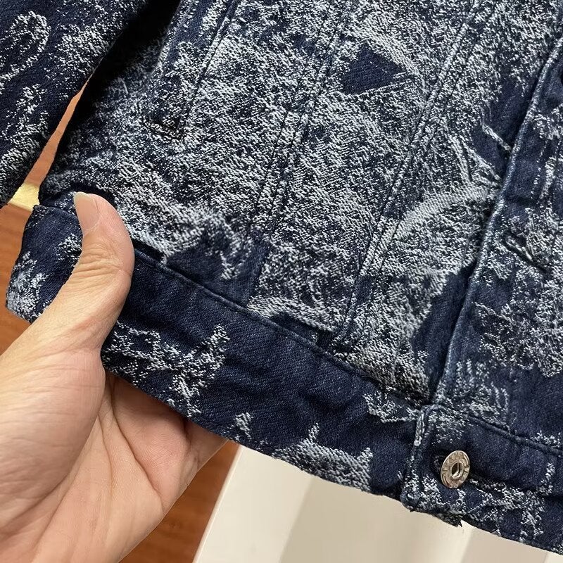Full Print Design Sense Denim Long Sleeve Jacket Youth Lapel Cardigan Denim Coat Casual Style - Image 3