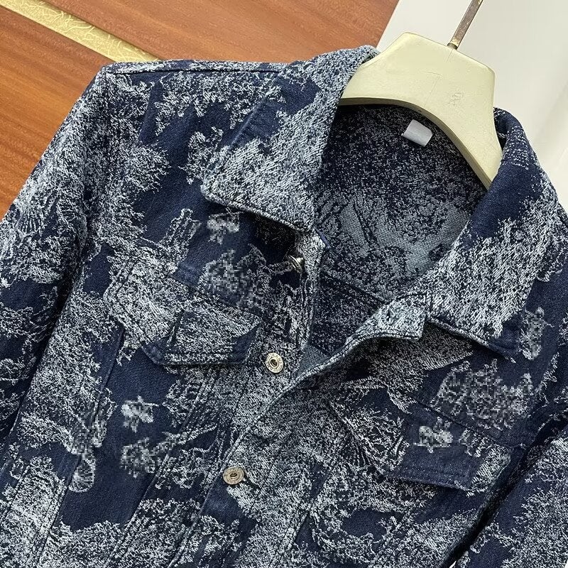 Full Print Design Sense Denim Long Sleeve Jacket Youth Lapel Cardigan Denim Coat Casual Style - Image 4
